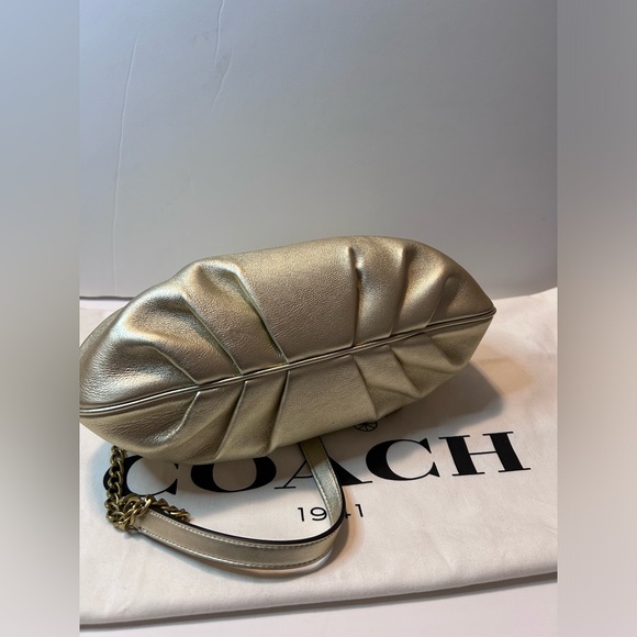 COACH Soft Kiss Lock Crossbody Clutch Metallic GOLD Soft Calf Leather EUC - Picture 12 of 14